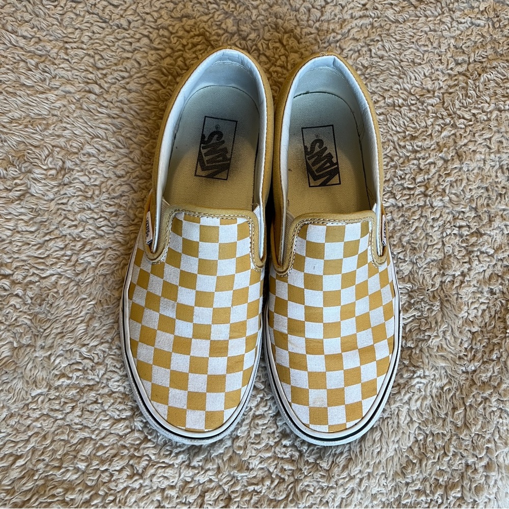 Mustard Checkered Slip On Vans